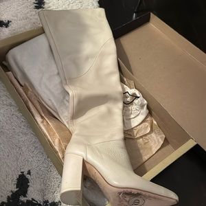 Over the knee thigh high tan beige cream leather boots 3.5 inch heel by Dante